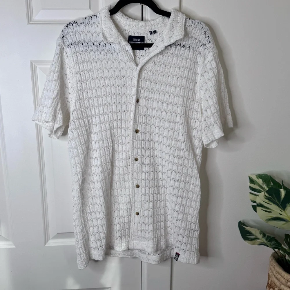 Superdry Men’s Superdry Knitted texture shirt in ecru crochet - Picture 3 of 9